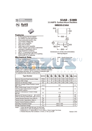 S3AB_10 datasheet - 3.0 AMPS. Surface Mount Rectifiers