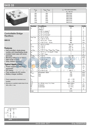 SKB33/04 datasheet - Controllable Bridge Rectifiers