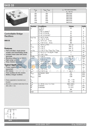 SKB33/10 datasheet - Controllable Bridge Rectifiers