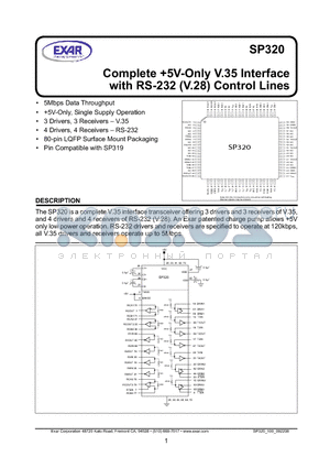 SP320 datasheet - Complete 5V-Only V.35 Interface with RS-232 (V.28) Control Lines