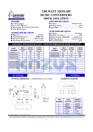 S3AD240520 datasheet - 2.00 WATT MINI-SIP DC/DC CONVERTERS 500Vdc ISOLATION