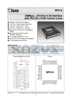 SP319 datasheet - 20Mbps, 5V-Only V.35 Interface with RS-232 V.28 Control Lines