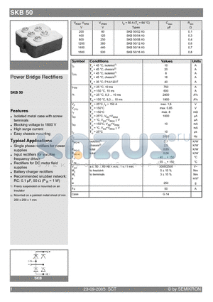 SKB50/16A3 datasheet - Power Bridge Rectifiers