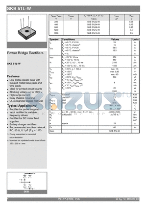 SKB51L-W datasheet - Power Bridge Rectifiers