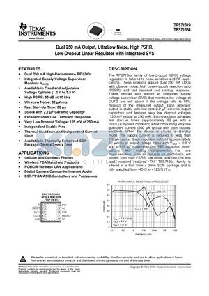 TPS71319DRCR datasheet - Dual 250 mA Output, UltraLow Noise, High PSRR, Low-Dropout Linear Regulator with Integrated SVS