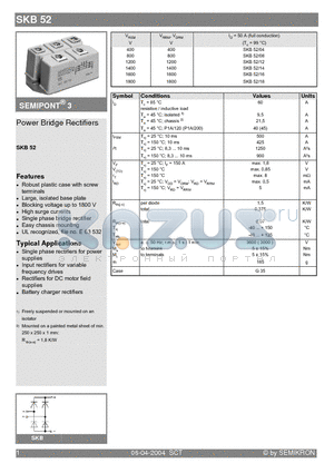 SKB52/04 datasheet - Power Bridge Rectifiers