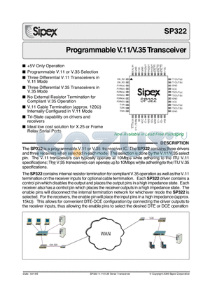 SP322 datasheet - Programmable V.11/V.35 Transceiver