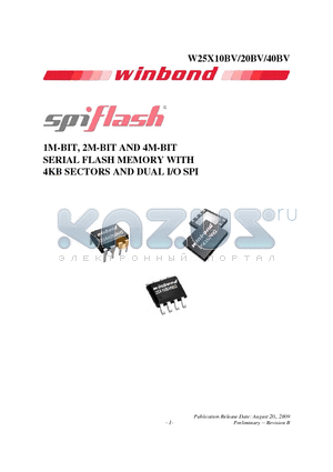 W25X10BVSNIG datasheet - 1M-BIT, 2M-BIT AND 4M-BIT SERIAL FLASH MEMORY WITH 4KB SECTORS AND DUAL I/O SPI