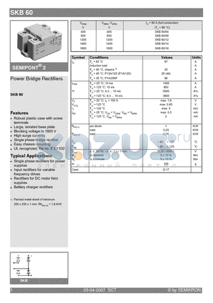 SKB60-04 datasheet - Power Bridge Rectifiers