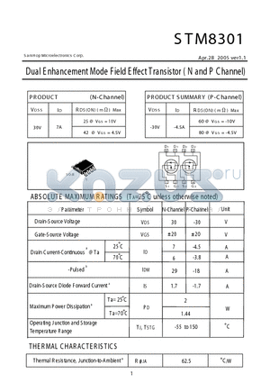 STM8301 datasheet - Dual E nhancement Mode Field E ffect Transistor (N and P Channel)