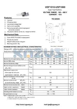 USF1060 datasheet - Super Fast Rectifiers