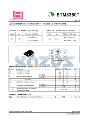 STM8360T datasheet - Dual Enhancement Mode Field Effect Transistor (N and P Channel)