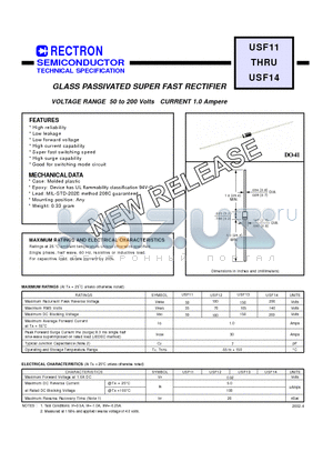 USF11 datasheet - GLASS PASSIVATED SUPER FAST RECTIFIER VOLTAGE RANGE 50 to 200 Volts CURRENT 1.0 Ampere