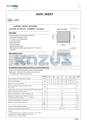 S3B datasheet - SURFACE MOUNT RECTIFIER(VOLTAGE- 50-100 Volts CURRENT- 3.0 Ampere)