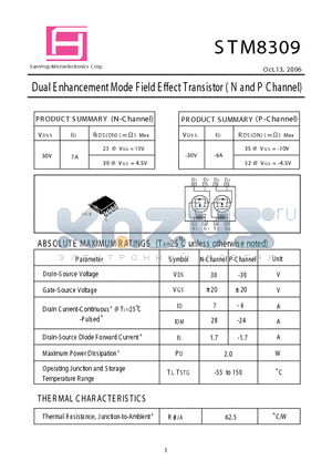 STM8309 datasheet - Dual E nhancement Mode Field E ffect Transistor ( N and P Channel)