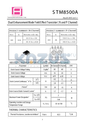 STM8500A datasheet - Dual E nhancement Mode Field Effect Transistor (N and P Channel)