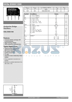 SKBAB500C1500 datasheet - Avalanche Bridge Rectifiers