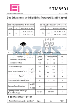 STM8501 datasheet - Dual E nhancement Mode Field Effect Transistor (N and P Channel)