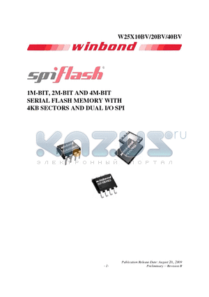 W25X10BV datasheet - 1M-BIT, 2M-BIT AND 4M-BIT SERIAL FLASH MEMORY WITH 4KB SECTORS AND DUAL I/O SPI