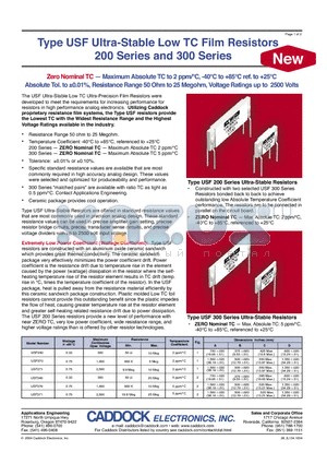 USF240 datasheet - Ultra-Stable Low TC Film Resistors