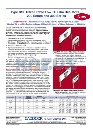 USF271 datasheet - Ultra-Stable Low TC Film Resistors