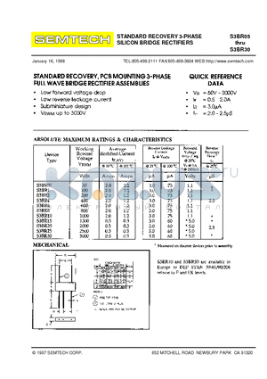 S3BR05 datasheet - STANDARD RECOVERY 3-PHASE SILICON BRIDGE RECTIFIERS
