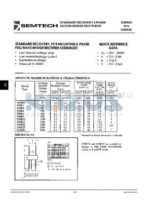 S3BR05 datasheet - STANDARD RECOVERY 3-PHASE SILICON BRIDGE RECTIFIERS