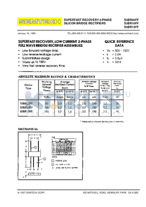 S3BR05FF datasheet - SUPERFAST RECOVERY 3-PHASE SILICON BRIDGE RECTIFIERS