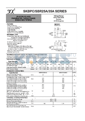 SKBPC/SBR25A datasheet - SILICON/GLASS PASSIVATED THREE PHASE BRIDG RECTIFIERS