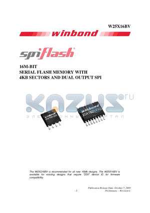 W25X16BVSSIG datasheet - 16M-BIT SERIAL FLASH MEMORY WITH 4KB SECTORS AND DUAL OUTPUT SPI