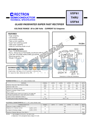 USF84 datasheet - GLASS PASSIVATED SUPER FAST RECTIFIER VOLTAGE RANGE 50 to 200 Volts CURRENT 8.0 Amperes