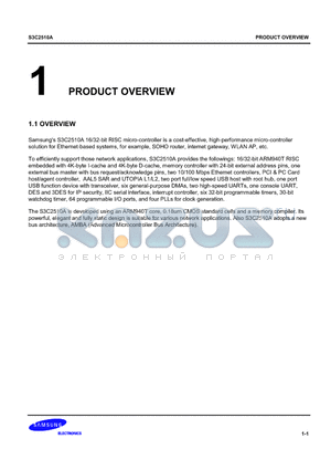 S3C2510A datasheet - 16/32-bit RISC micro-controller is a cost-effective, high-performance micro-controller solution for Ethernet-based systems, for example