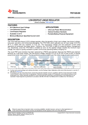 TPS71525TDB2 datasheet - LOW-DROPOUT LINEAR REGULATOR