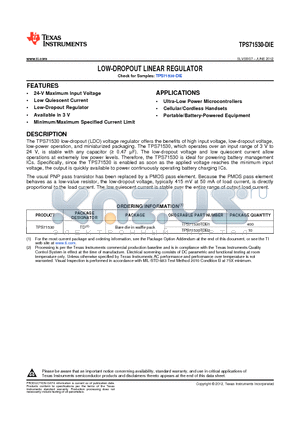 TPS71530TDB1 datasheet - LOW-DROPOUT LINEAR REGULATOR