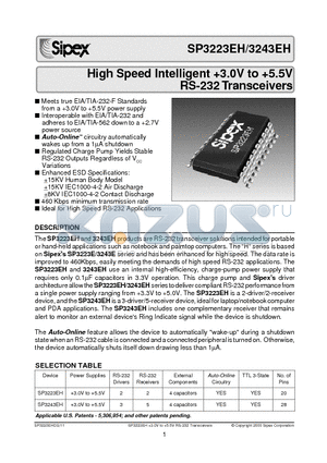 SP3223EH datasheet - High Speed Intelligent 3.0V to 5.5V RS-232 Transceivers