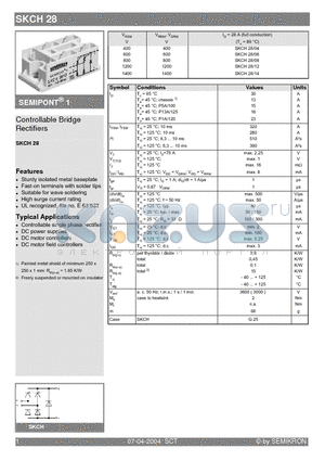 SKCH28/08 datasheet - Controllable Bridge Rectifiers