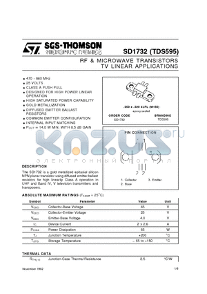 TDS595 datasheet - RF & MICROWAVE TRANSISTORS TV LINEAR APPLICATIONS