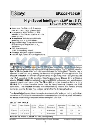 SP3223HCP datasheet - High Speed Intelligent 3.0V to 5.5V RS-232 Transceivers