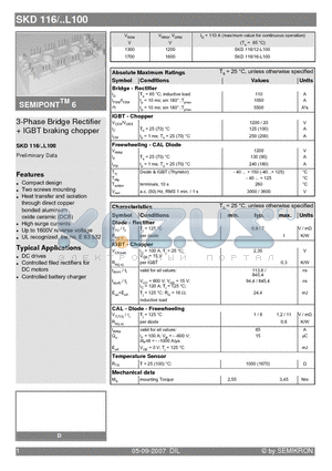 SKD116 datasheet - 3-Phase Bridge Rectifier  IGBT braking chopper