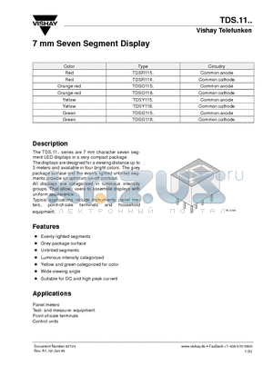 TDSG116 datasheet - 7 mm Seven Segment Display