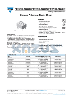 TDSG3150 datasheet - Standard 7-Segment Display 10 mm