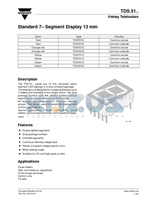 TDSG516. datasheet - Standard 7- Segment Display 13 mm