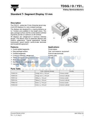 TDSG5160 datasheet - Standard 7- Segment Display 13 mm