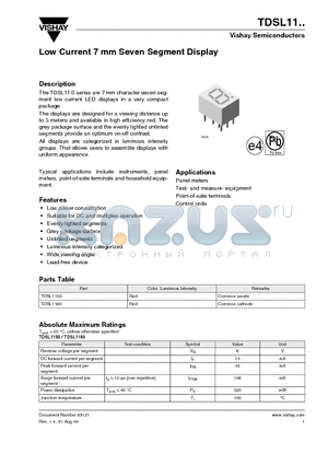 TDSL1150 datasheet - Low Current 7 mm Seven Segment Display