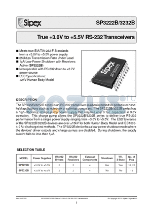 SP3232 datasheet - True 3.0V to 5.5V RS-232 Transceivers