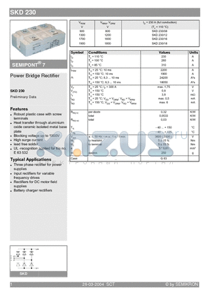 SKD230/12 datasheet - Power Bridge Rectifier