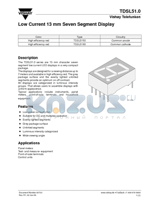 TDSL5150 datasheet - Low Current 13 mm Seven Segment Display