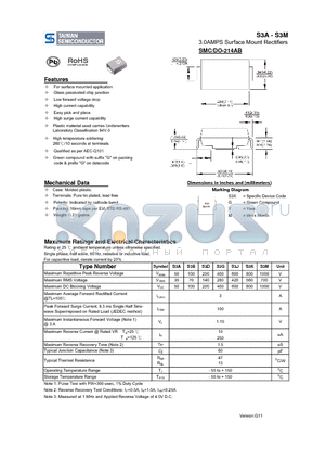 S3D datasheet - 3.0AMPS Surface Mount Rectifiers