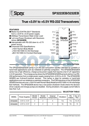 SP3232EBCA/TR datasheet - True 3.0V to 5.5V RS-232 Transceivers