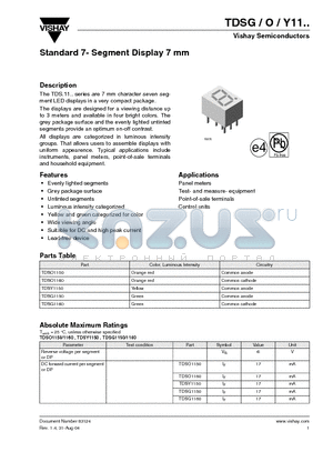 TDSO1160 datasheet - Standard 7- Segment Display 7 mm